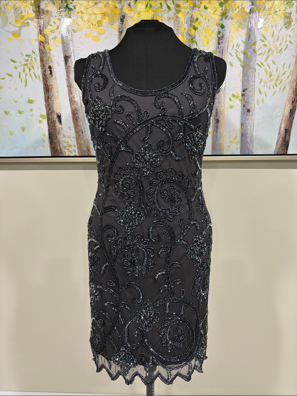 Embellished Black Beaded Sleeveless Flapper Cocktail Dress